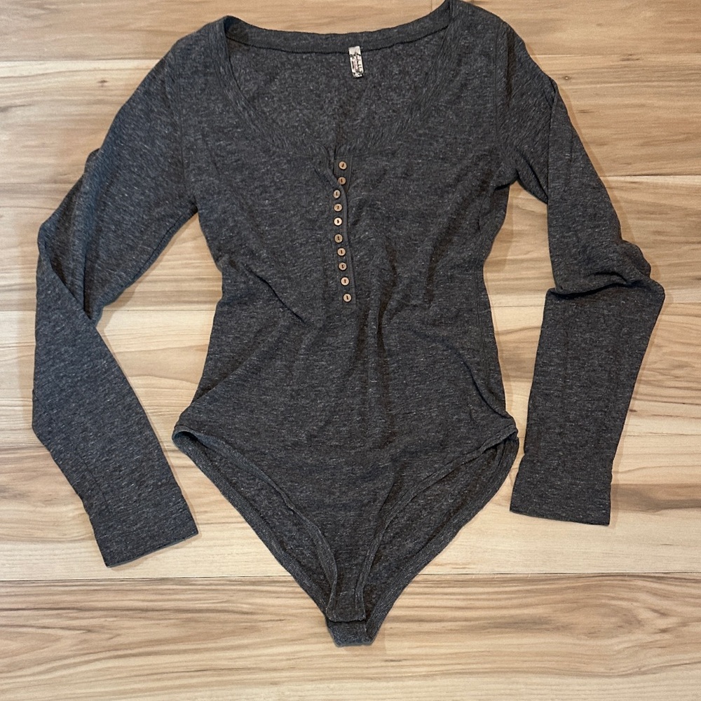 Free People Thermal Gray Long Sleeve Bodysuit XL